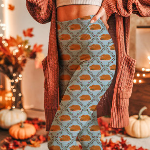 Blå Thanksgiving Kalkon Högtidsmönster Leggings