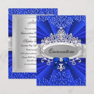 Blå Tiara & Damask Quinceanera-inbjudan Inbjudningar