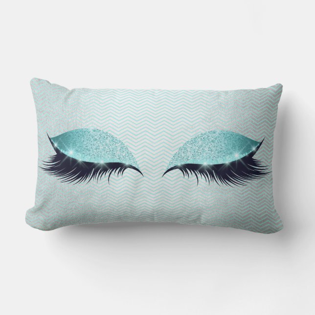Blå Tiffany Cat's Öga Lash Glitter Makeup Black Lumbarkudde (Framsida)