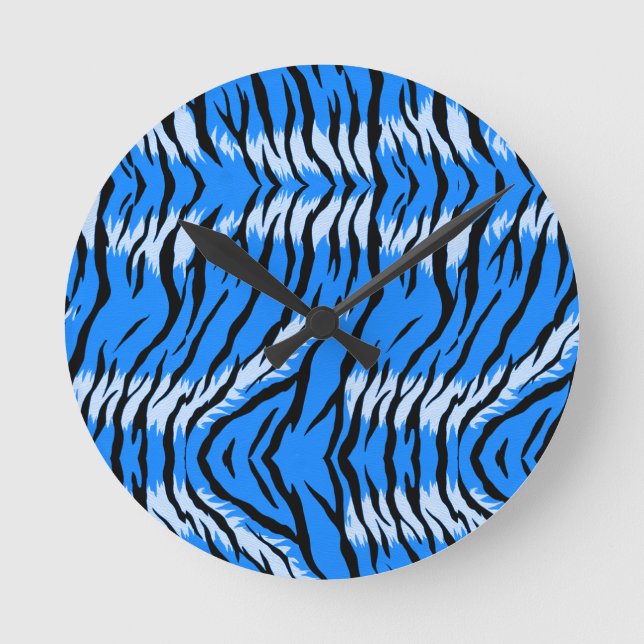Blå Tiger Djurhudsmönsterdesign  Rund Klocka (Framsida)