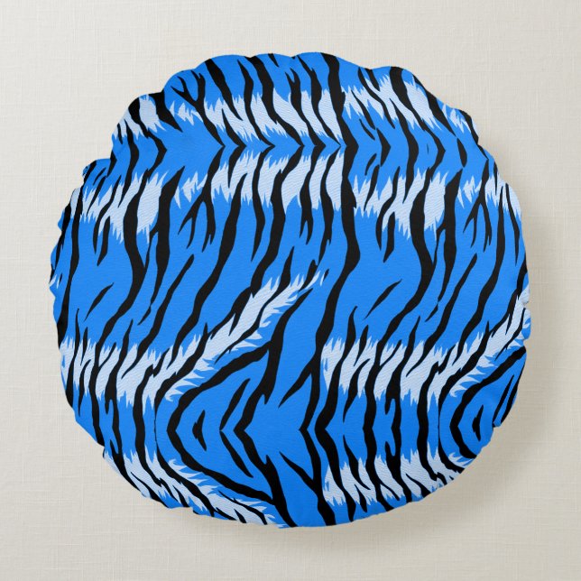 Blå Tiger Djurhudsmönsterdesign  Rund Kudde (Framsidan)