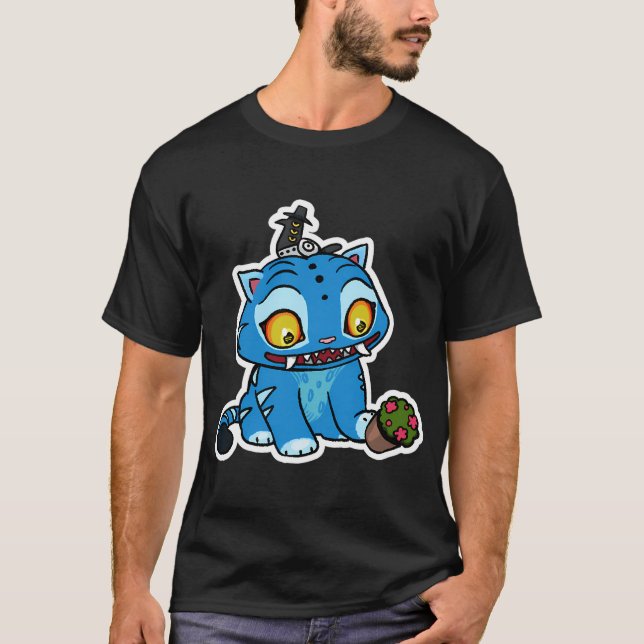 Blå tiger leker med kruka t shirt (Framsida)