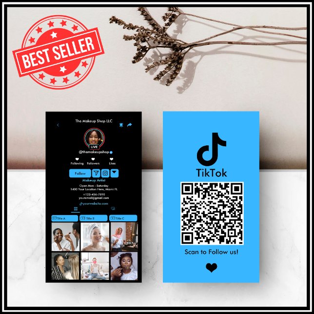 Blå TikTok Sociala Media QR-kod Visitkort (Skapare uppladdad)