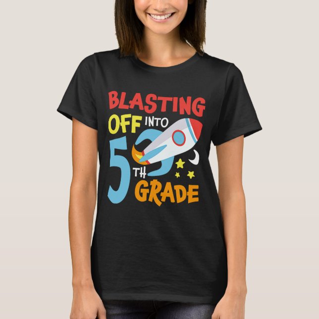 Blå till 5:e Klass Back to school Space R T Shirt (Framsida)
