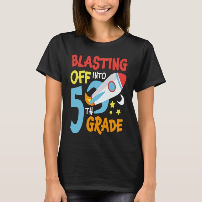 Blå till 5:e Klass Back to school Space R T Shirt (Framsida)