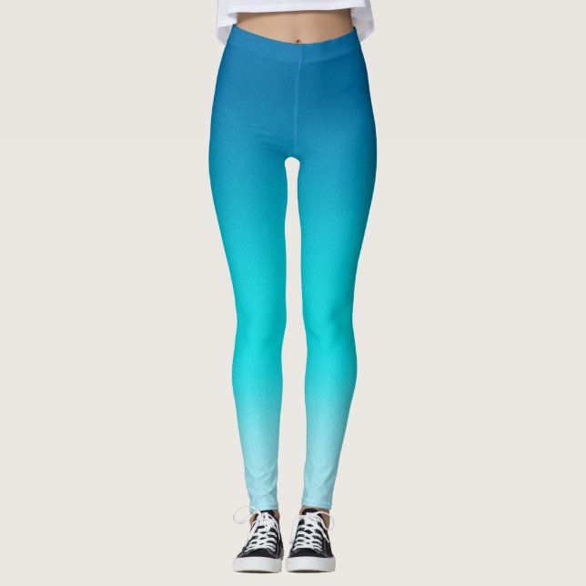 Blå till Aqua Gradient Leggings Modern Ombre Atlet (Framsida)