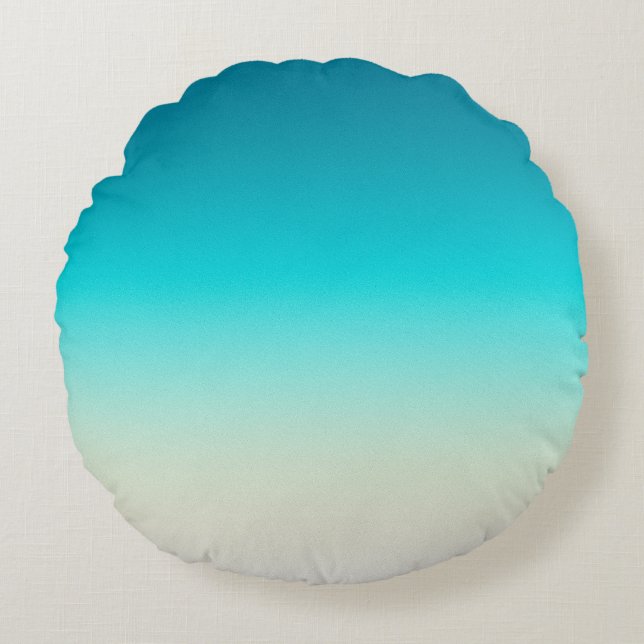 Blå till Aqua Gradient Modern Ombre Atlet Rund Kudde (Framsidan)