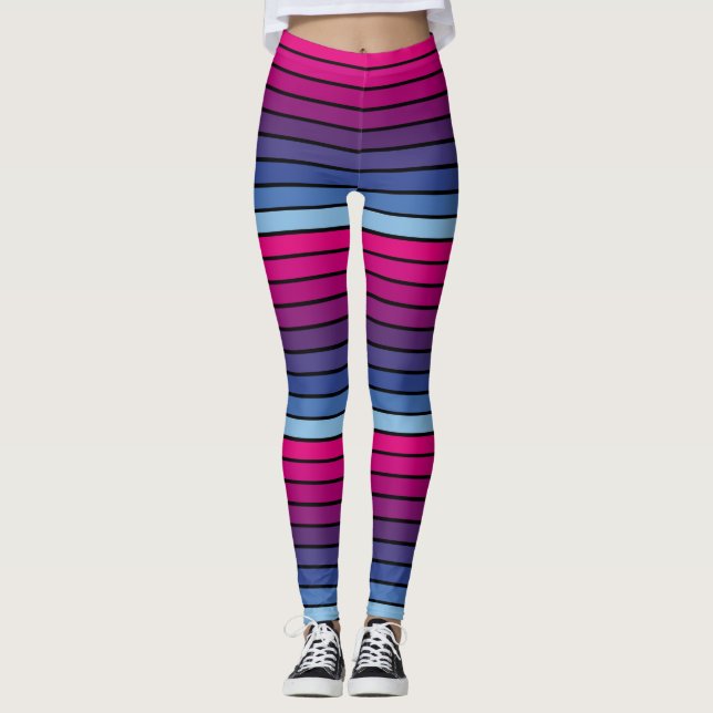 Blå till Rosa Gradient Stripe-lager Leggings (Framsida)
