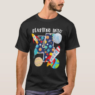 Blå till Rymden 4 år gamla 4e födelsedagen T Shirt
