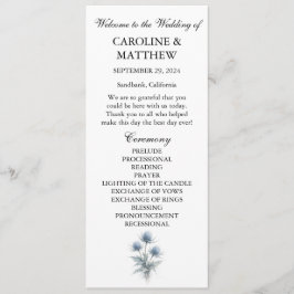 Blå Tistel Blommig Elegant Modern Bröllop Program