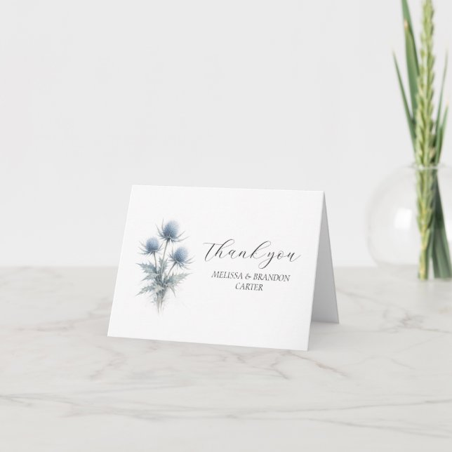 Blå Tistel Skotsk Blommig Bröllop Tack  Kort (Framsida)