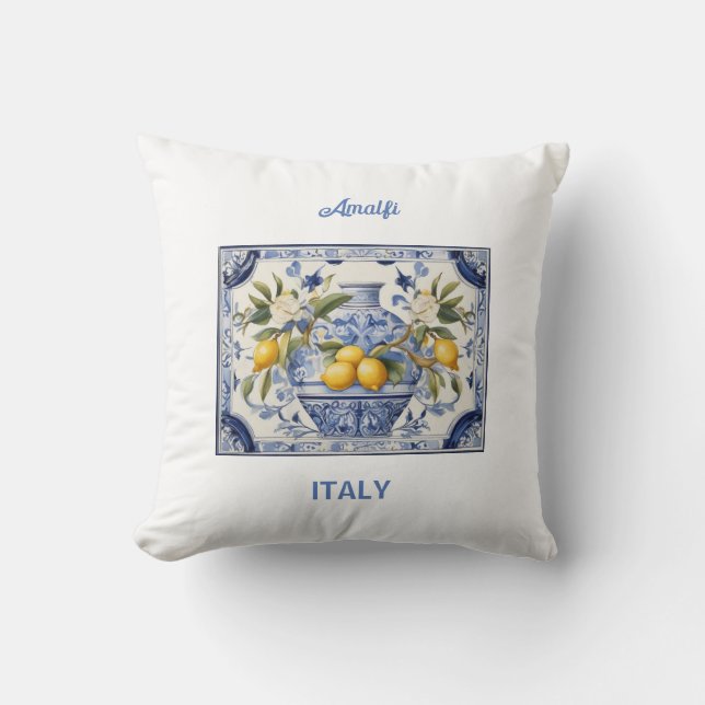 Blå titlar och citroner från Amalfi-Italien Kudde (Framsida)