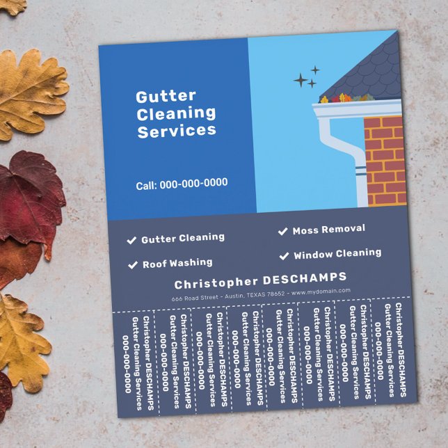 Blå tjärtbrytare Städning Blåskärmsfälla Flygblad (Gutter Cleaning Blue Tear Off Strips Flyer)