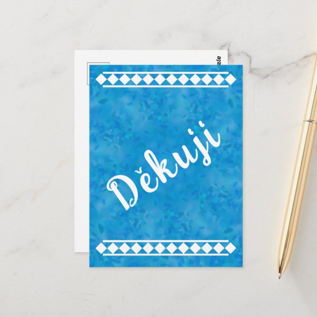 Blå tjeckisk tack-kort vykort (Fram/Back In Situ)