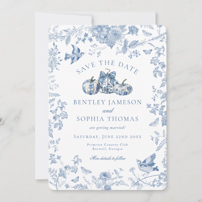 Blå Toalett Pumpa Fransk Stuga Spara Datum Inbjudningar (Framsida)