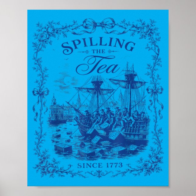 Blå Toalett Tea Party Spilling The Tea Sedan 1773 Poster (Framsidan)