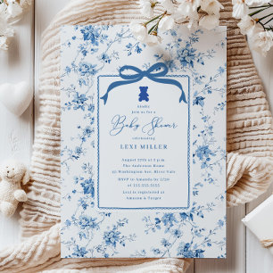 Blå Toalett Teddybjörn Baby Shower Inbjudningar