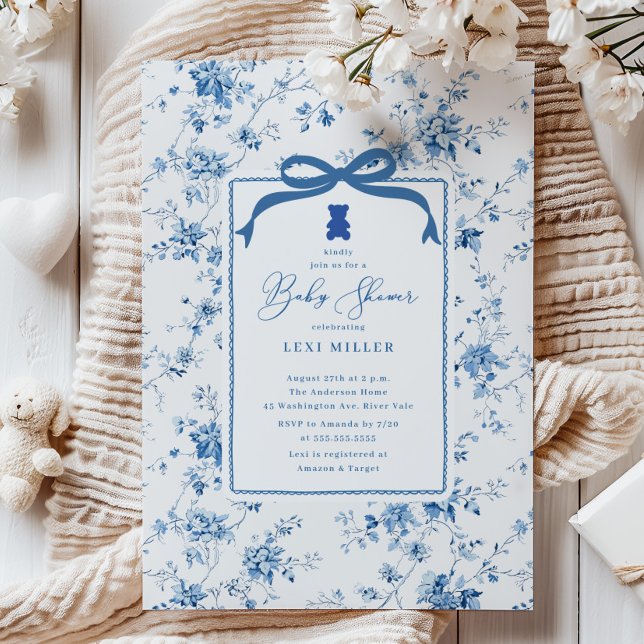 Blå Toalett Teddybjörn Baby Shower Inbjudningar (Skapare uppladdad)