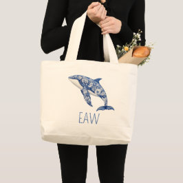 Blå Toile Blommig Beach Delfin Personlig Jumbo Tygkasse