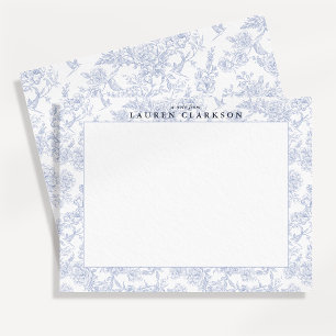 Blå Toile Blommig Kant Notkort Inbjudningar