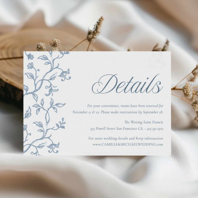 Blå Toile Bröllopsdetaljkort Tilläggskort (Blue Toile Wedding Details Card)