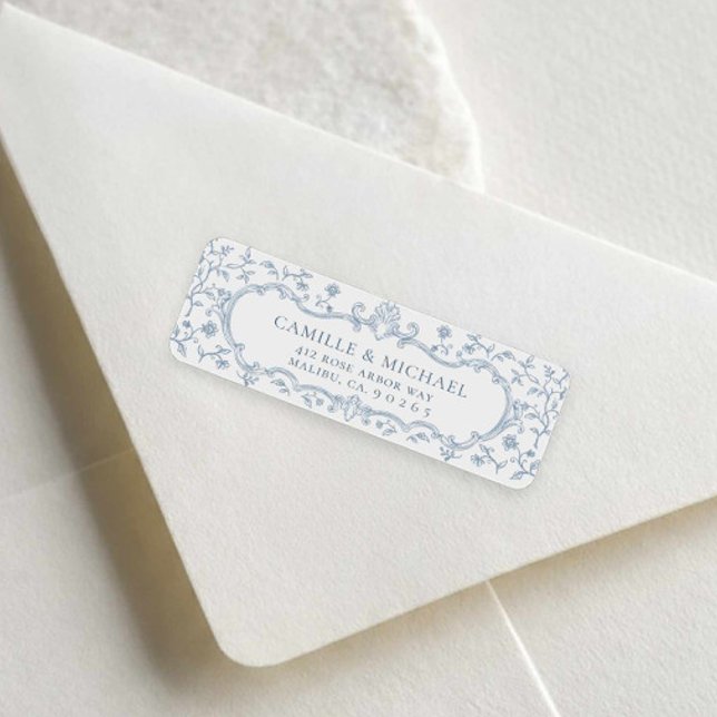 Blå Toile Bröllopsreturadressetikett Returadress Etikett (Blue Toile Wedding Return Address Label)