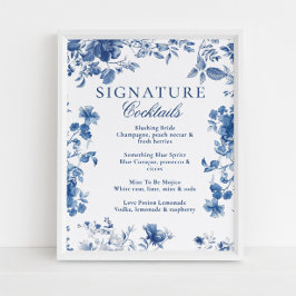 Blå Toile Chinoiserie Signaturdrinkmeny Poster