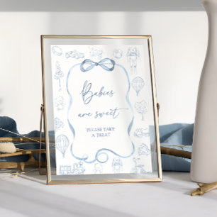 Blå Toile de Jouy Baby Shower Bebisar är söta Poster