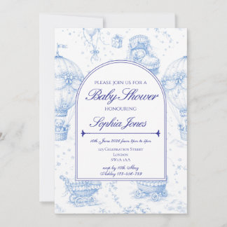 Blå Toile de Jouy Baby Shower-inbjudan Inbjudningar