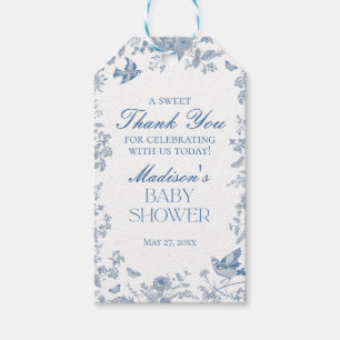 Blå Toile De Jouy Baby Shower-presenter Presentetikett