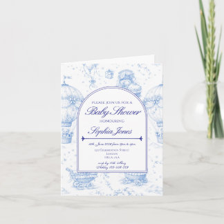 Blå Toile de Jouy Bebis Shower Inbjudan