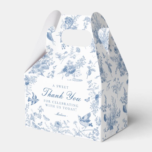 Blå Toile De Jouy Blommiga Efterrätssmålarlådor Presentaskar (Framsidan Sidan)