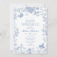 Blå Toile De Jouy Fransk Blommig Baby Strössel