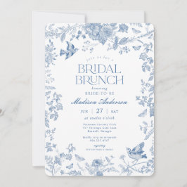 Blå Toile De Jouy Fransk Blommig Bröllopsbrunch Inbjudningar