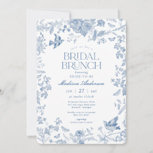 Blå Toile De Jouy Fransk Blommig Bröllopsbrunch Inbjudningar