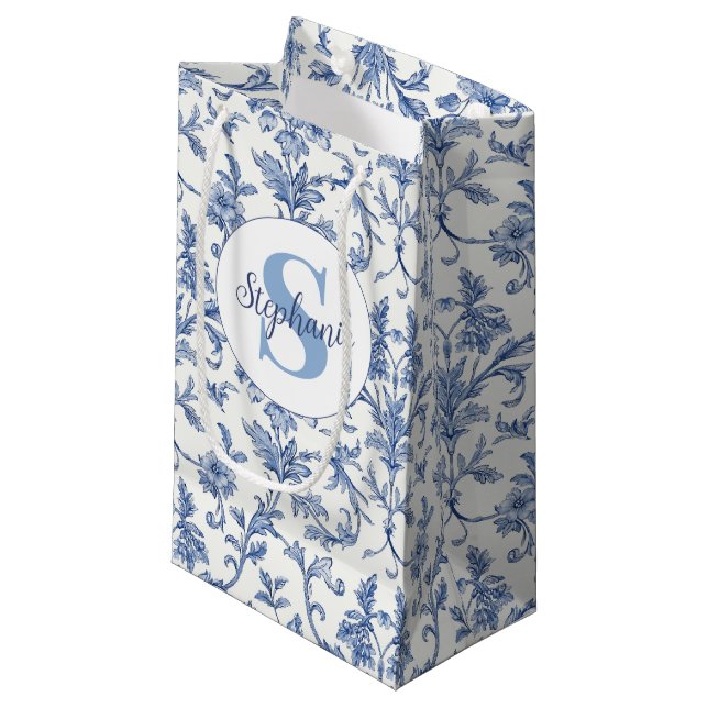 Blå Toile de Jouy fransk landstil blomster mönster (Framsidan Vinklad)
