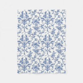 Blå Toile de Jouy fransk landstil blomstermönster Fleecefilt