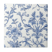 Blå Toile de Jouy fransk landstil blomstermönster