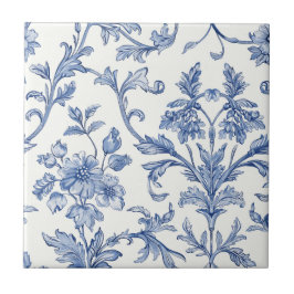Blå Toile de Jouy fransk landstil blomstermönster Kakelplatta