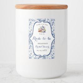 Blå Toile de Jouy Tekompani Bröllopsdusch Mat Etikett