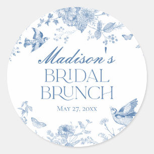 Blå Toile De Jouy Vintage Blommig Bröllopsbrunch Runt Klistermärke
