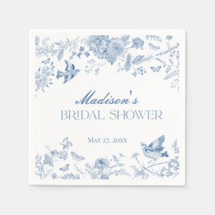 Blå Toile De Jouy Vintage Blommig Bröllopsdusch Pappersservett