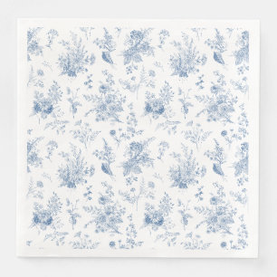 Blå Toile De Jouy Vintage Blommig Chinoiserie Pappersservett