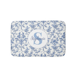 Blå Toile Fransk Monogram Namn Blommönster Badrumsmatta