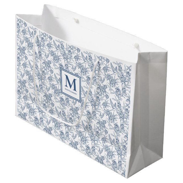 Blå Toile Fransk Monogramnamn (Framsidan Vinklad)