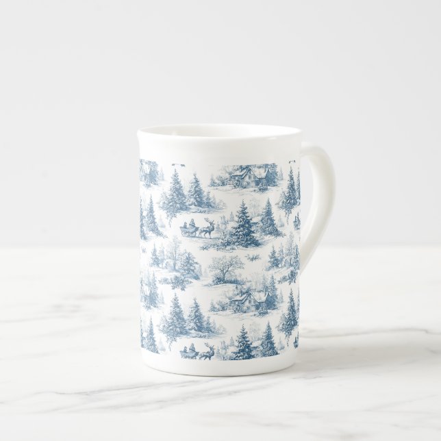 Blå Toile Julmönster  Benporslin Mugg (Framsida höger)
