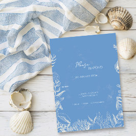 Blå Toile Ocean Bröllop RSVP OSA Kort