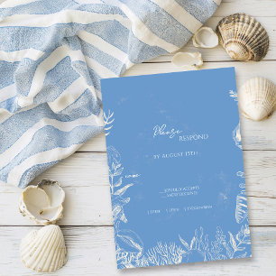 Blå Toile Ocean Bröllop RSVP OSA Kort