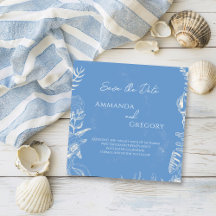 Blå Toile Ocean Bröllop tema Spara datum