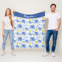 Blå Toile Palmträd Citroner Monogram Namn